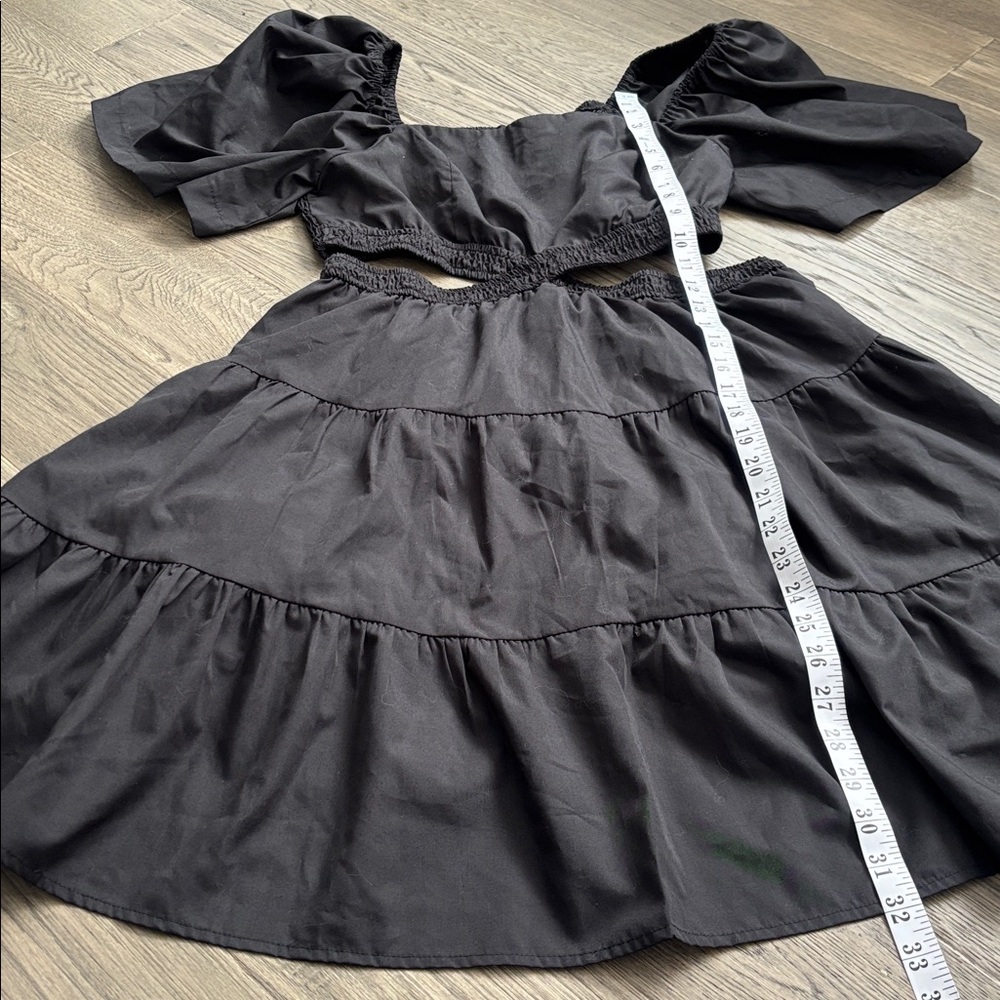 Blu Pepper | Elegant Black Puff Sleeve Cut Out Mini Dress Size Large - Picture 7 of 14